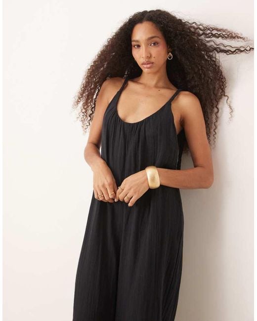 ASOS Natural Double Cloth Plait Tie Detail Scoop Neck Jumpsuit