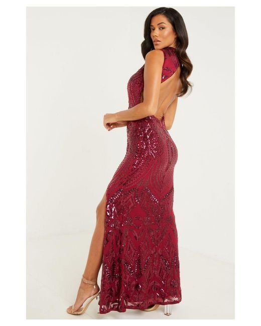 Quiz Berry Sequin Backless Maxi Dress in Red Lyst UK