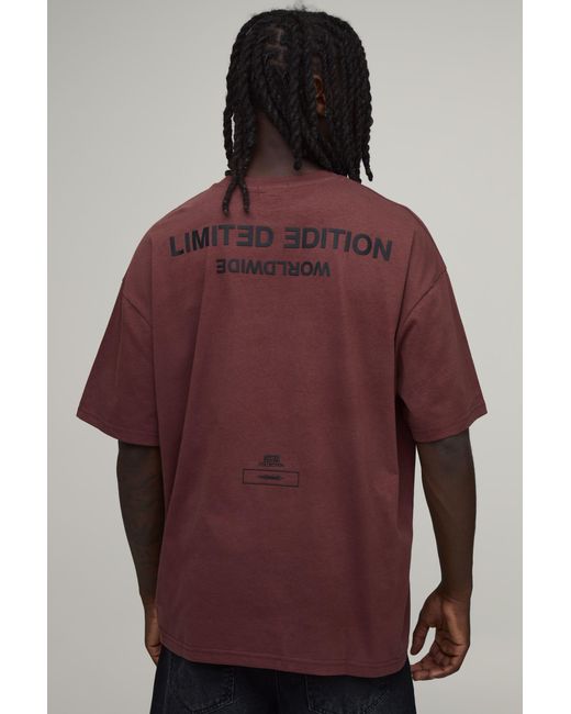 BoohooMAN Red Oversized Raised Limited Text T-Shirt for men