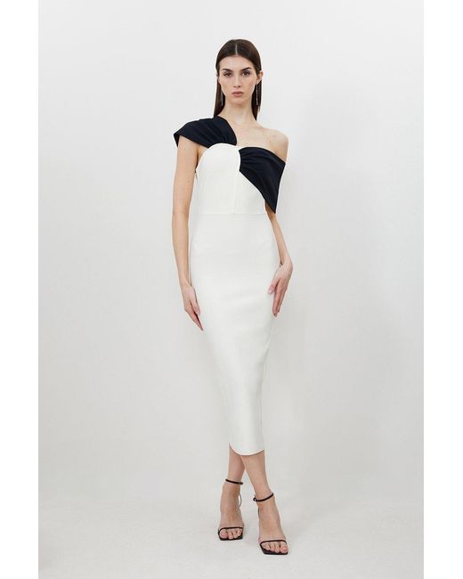 Karen Millen White Figure Form Bandage Asymmetric Strap Knit Midi Dress