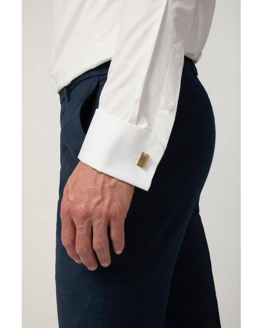 Alexandre Silver Label White Egyptian Cotton Tailored Fit Poplin Double Cuff Cutaway Collar Shirt for men