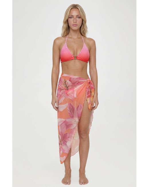 Boohoo Red Floral Print Sheer Mesh Beach Sarong