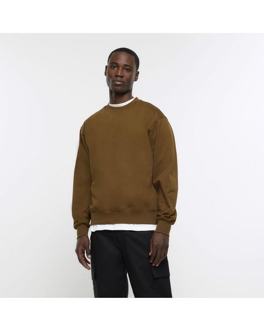 River Island Natural Sweatshirt Brown Regular Fit Wool Blend Cotton for men