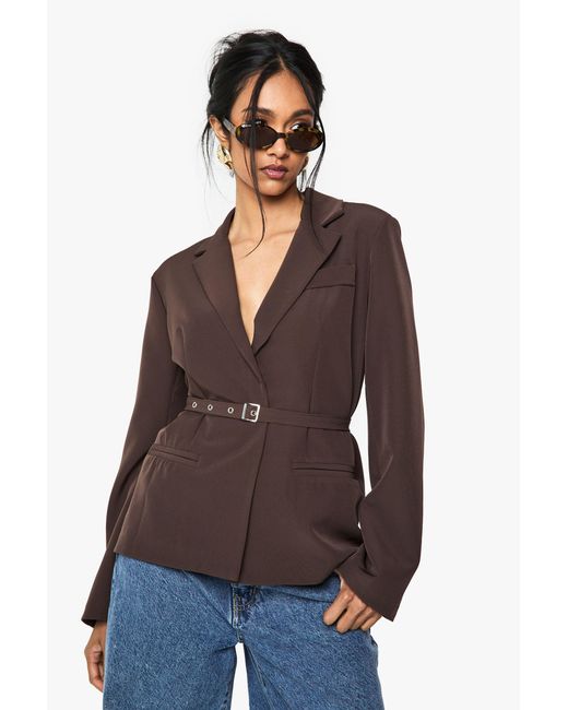 Boohoo Brown Belted Relaxed Fit Blazer