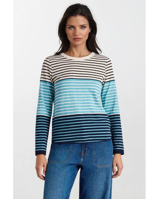 White Stuff Blue Stripe Long Sleeved Top