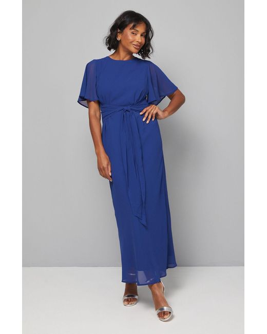 Wallis Blue Bias Cut Belted Maxi Dress
