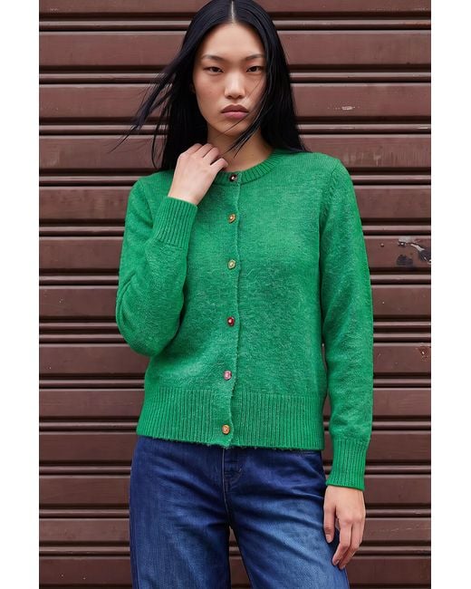 D.u.s.k Green Flower Button Knit Cardigan
