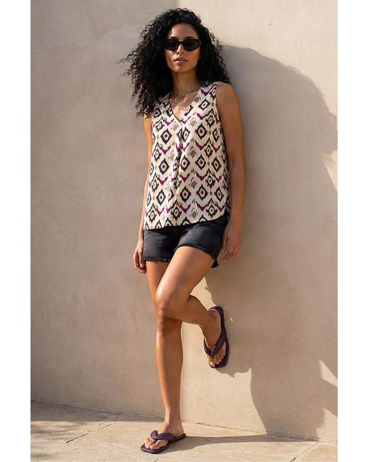 Roman Multicolor Ikat Print Pleat V-Neck Vest Top