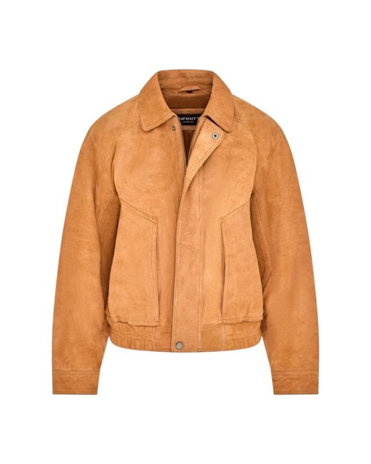 Infinity Leather Orange Biker Bomber Oversized Jacket