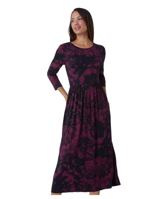 Roman Purple Tie Dye Pocket Stretch Midi Dress