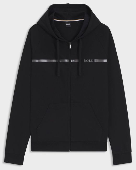 Boss Black Authentic Cotton Terry Hoodie With Logo And Stripe for men