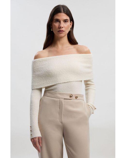 Karen Millen Natural Wool Blend Cosy Bardot Knit Jumper