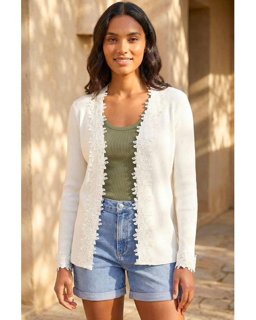 Roman Blue Lace Trim Knit Cardigan