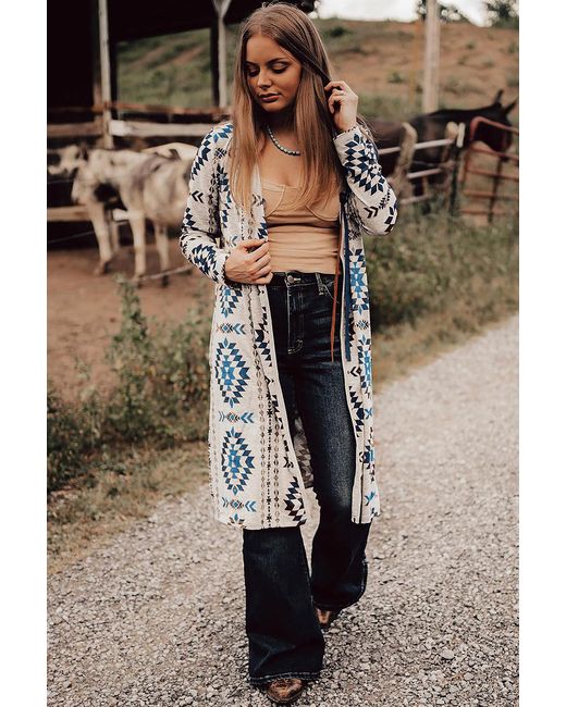 Azura Exchange Lange Gebreide Cardigan Met Zuidwestelijk Motief in het Black