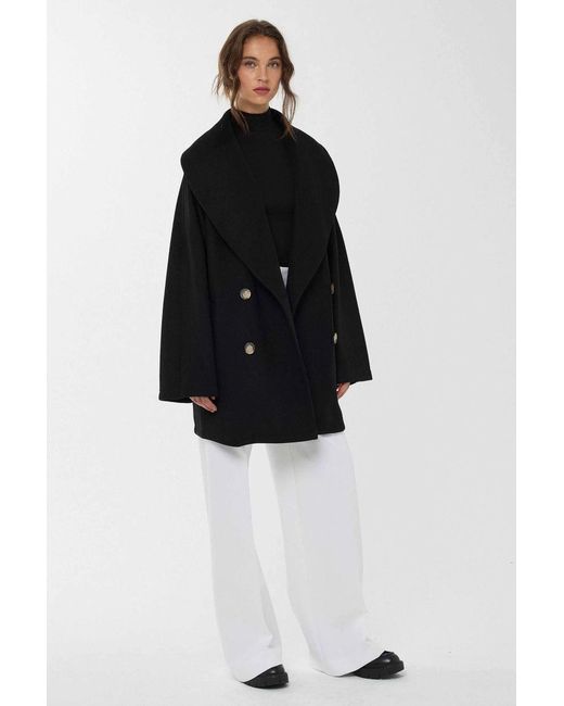 Hiccup Black Oversized Turndown Collar Button Coat