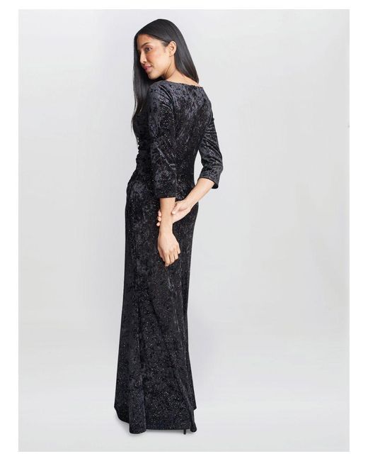 Gina Bacconi Black Whitney Velvet Sparkle Maxi Dress