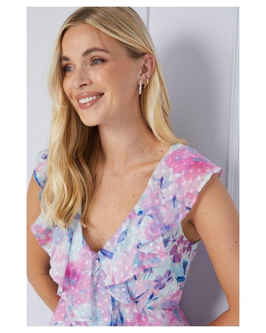 Wallis White Petite Floral Dobby Ruffle Midi Dress