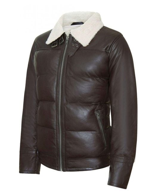 Infinity Leather Black Quilted Biker Puffer Jacket for men