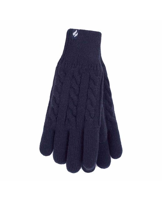 Heat Holders Blue Ladies Cable Knit 2.3 Tog Fleece Lined Thermal Winter Gloves