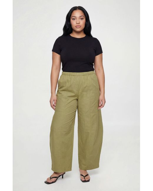 Boohoo Green Plus Poplin Elasticated Waistband Barrel Trouser