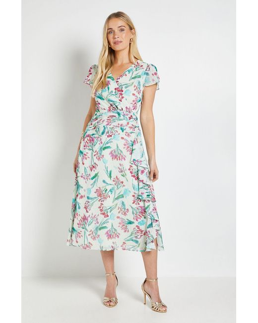 Wallis Blue Petite Floral Dobby Ruffle Midi Dress