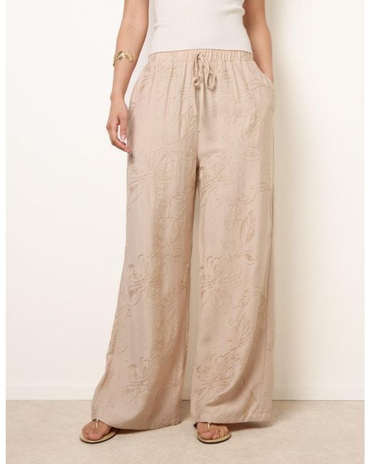 Blue Vanilla Natural Embroidered Pattern Wide-Leg Trousers