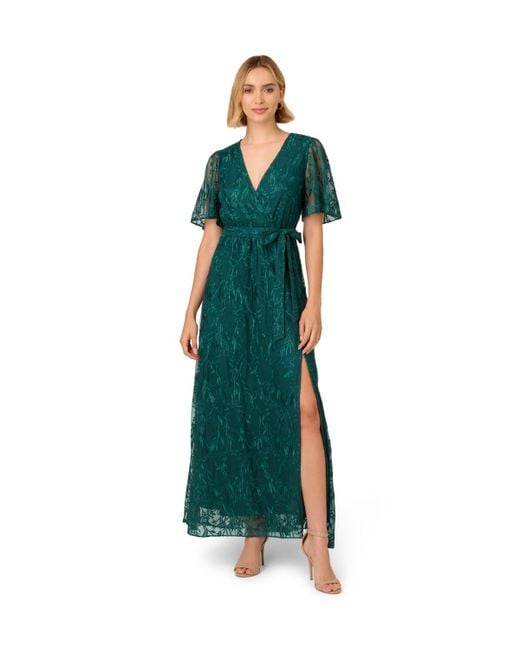 Adrianna Papell Green Embroidered Ankle Dress