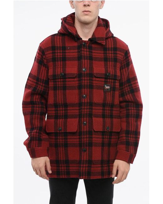 Woolrich Geruite Gewatteerde Overshirt Van Wolmix In Rood in het Red voor heren