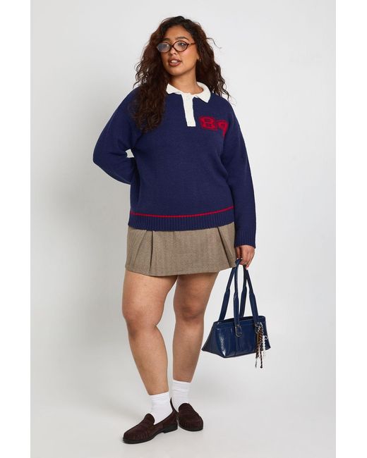 Boohoo Blue Plus Polo Knit 84 Jumper