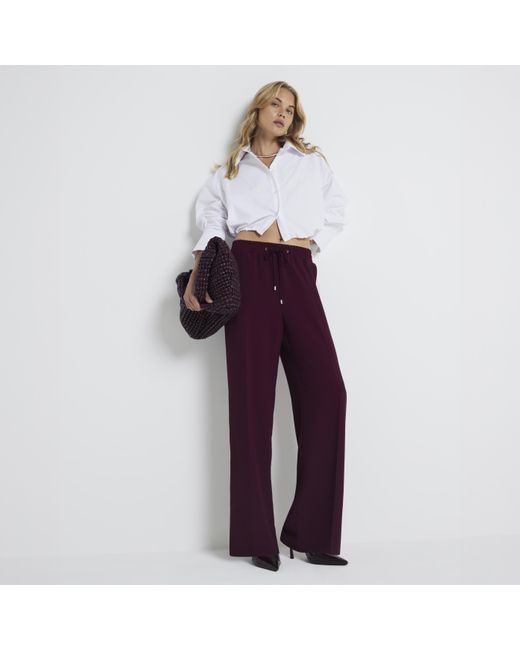 River Island Purple Wide Leg Trousers Elasticated Material_Polyester