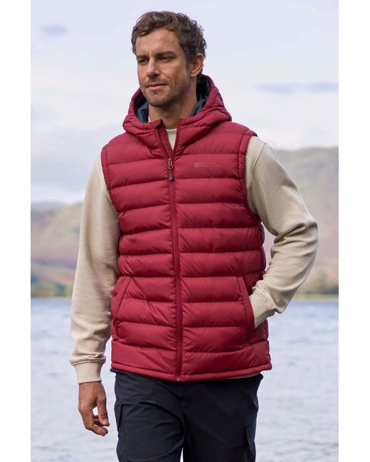 Mountain Warehouse Red 'Seasons' Padded Gilet With Pockets Water Resistant Hooded Jacket Polyamide for men
