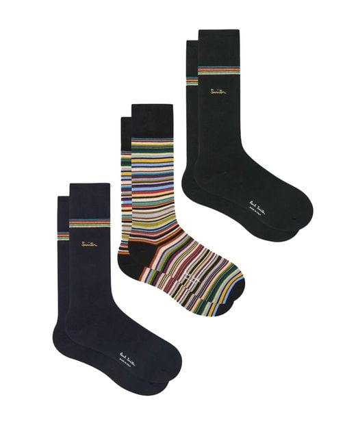 Paul Smith Black 3 Pack Signature Sock Multi Stripe for men