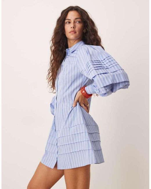 ASOS Blue Mini Shirt Dress With Pintucks