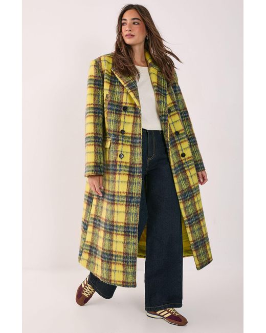 Nasty Gal Yellow Checked Wool Blend Maxi Coat