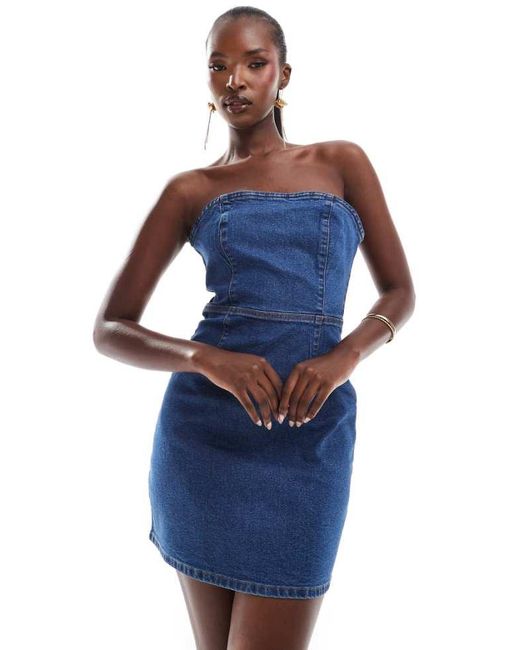 ASOS Blue Denim Bandeau Bodycon Mini Dress