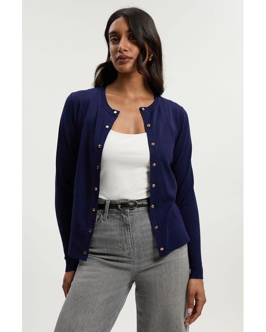 Karen Millen Blue Viscose Blend Popper Knitted Cardigan