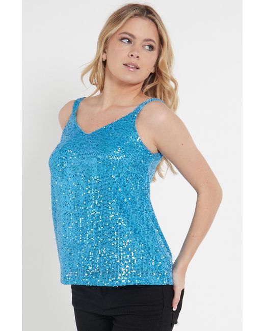 Gini London Blue Sequin V Neck Cami Top