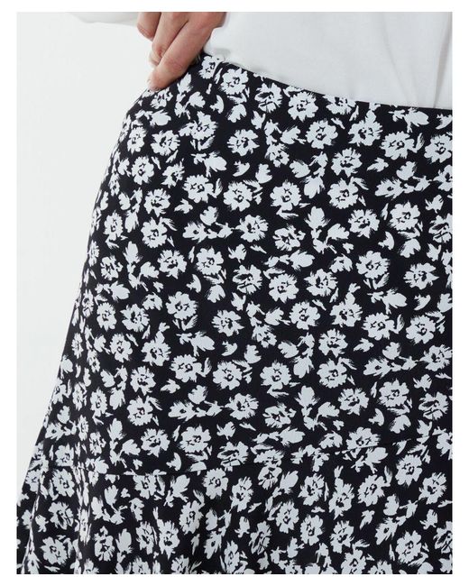Blue Vanilla Gray Floral Print Asymmetric Midi Skirt
