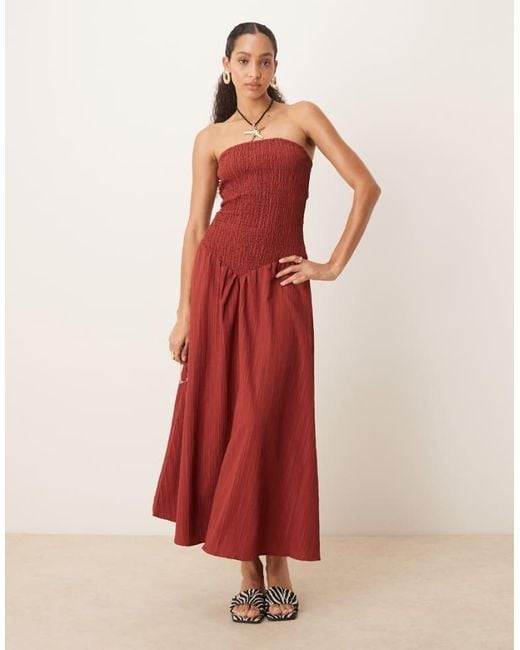 ASOS Red Crinkle Bandeau Maxi Dress