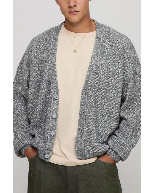 BoohooMAN Gray Relaxed Boxy Fit Mixed Boucle Knitted Cardigan for men