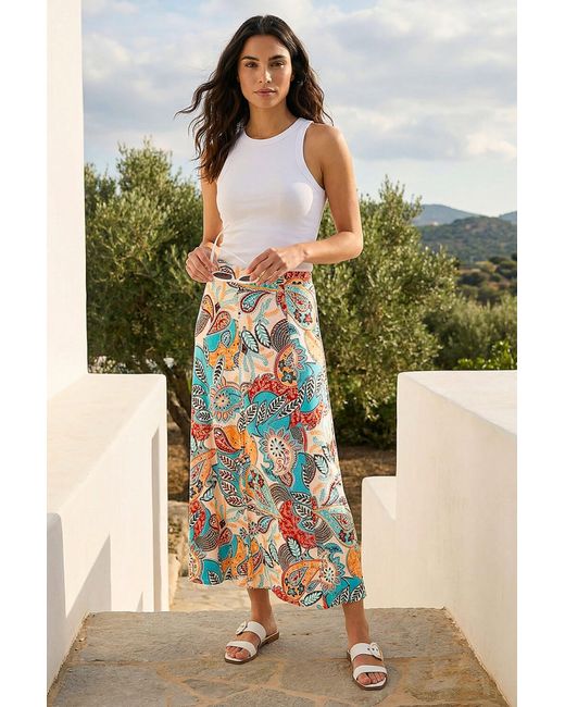 Roman Green Paisley Print Midi Skirt