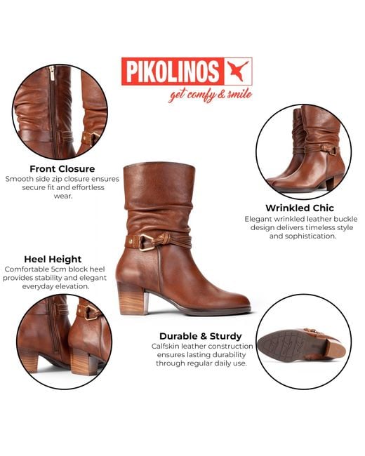 Pikolinos Brown Leather Mid-Calf High Boots