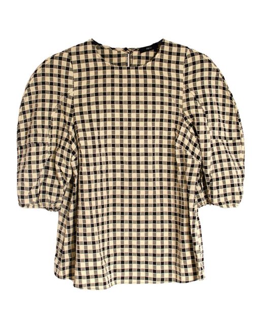 M&CO. Black Check Puff Sleeve Top