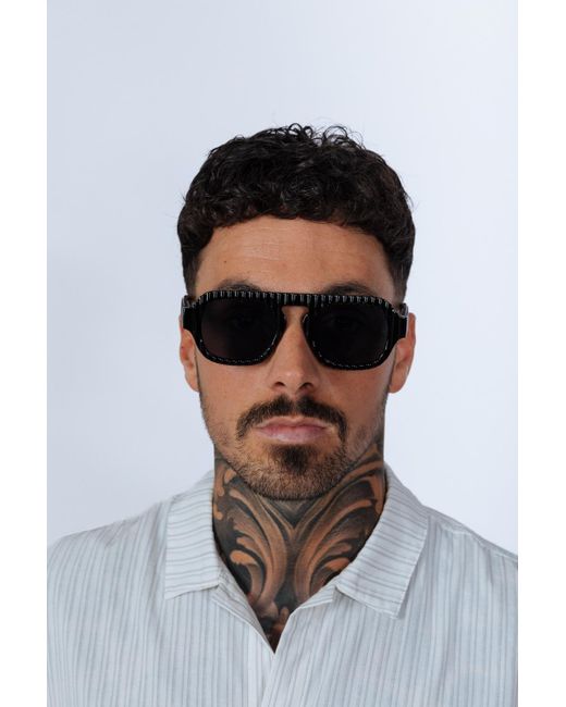 SVNX Blue Retro Ribbed Navigator Sunglasses