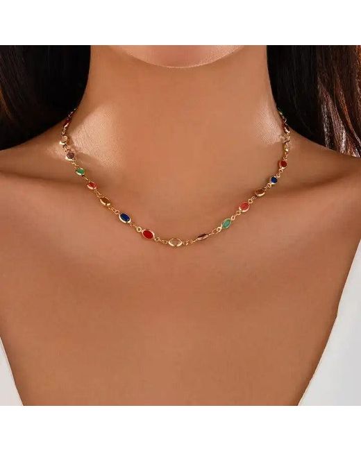 SVNX Brown Oval Chain Necklace