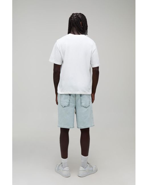 BoohooMAN Gray Extended Drawcord Stretch Denim Shorts for men