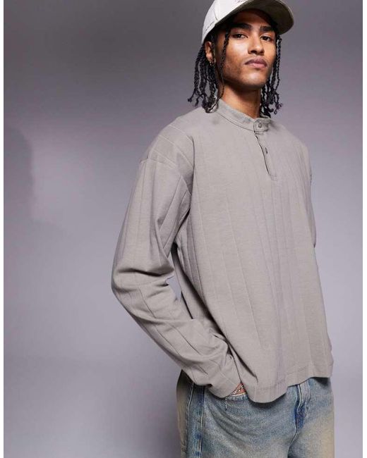 ASOS Gray Oversized Boxy Long Sleeve T-Shirt for men