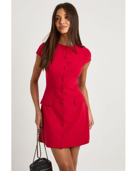 Boohoo Tailored Cap Sleeve Button Through Mini Shift Dress