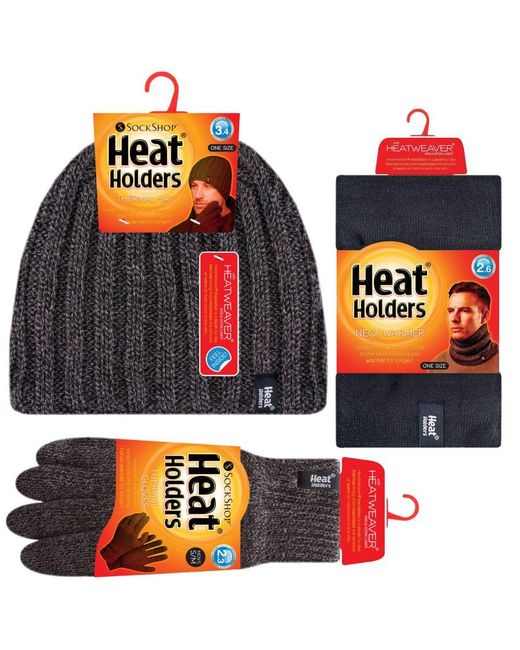 Heat Holders Black Hat, Neck Warmer & Gloves Set for men