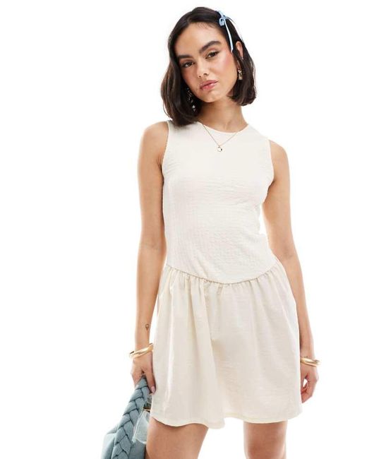 ASOS White Textured And Poplin Skirt Mini Dress
